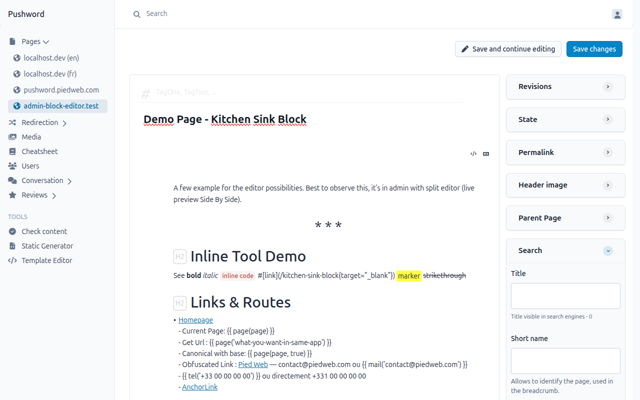 Pushword block editor